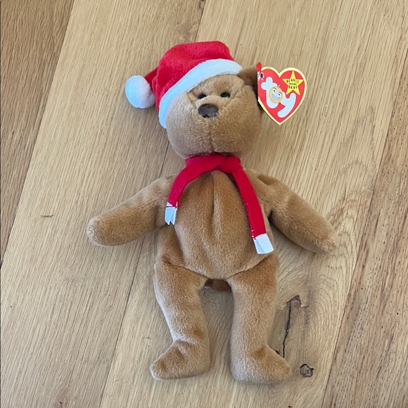 Ty Brown Bear with Red Santa Hat and Scarf